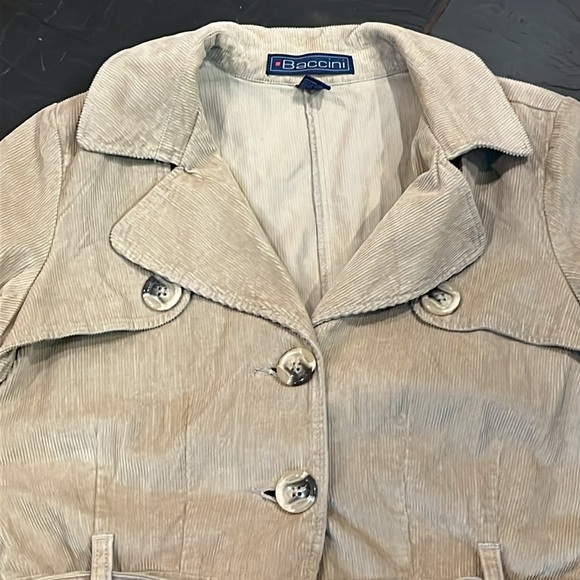 Corduroy tan JACKET women 1X Button Up tie belt notched collar short trench coat - Picture 13 of 14